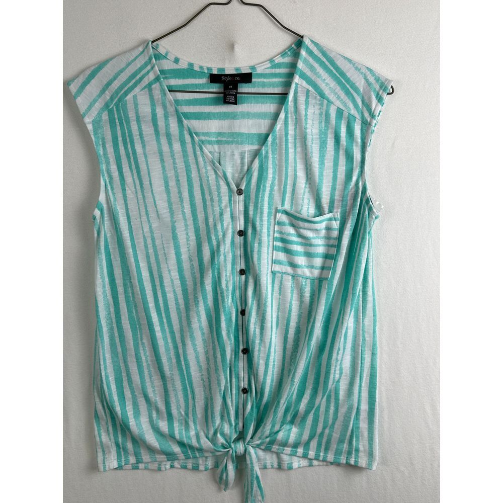 Style & Co Top Women's Medium‎ Sleeveless Aqua Striped NWT